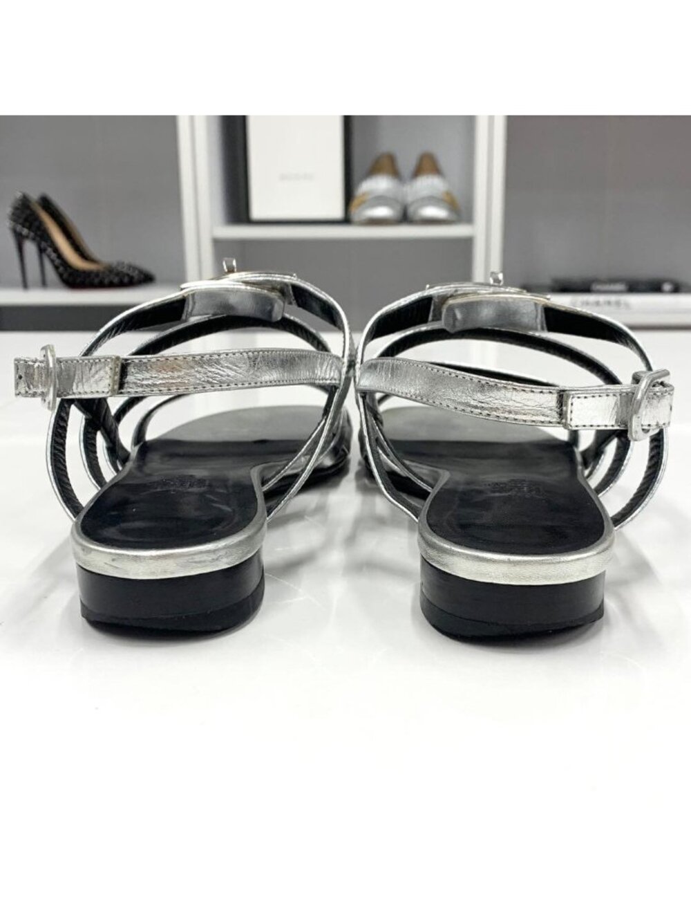 Hermes Transat Leather Kelly Hardware Sandals Silver - Picture 5 of 10